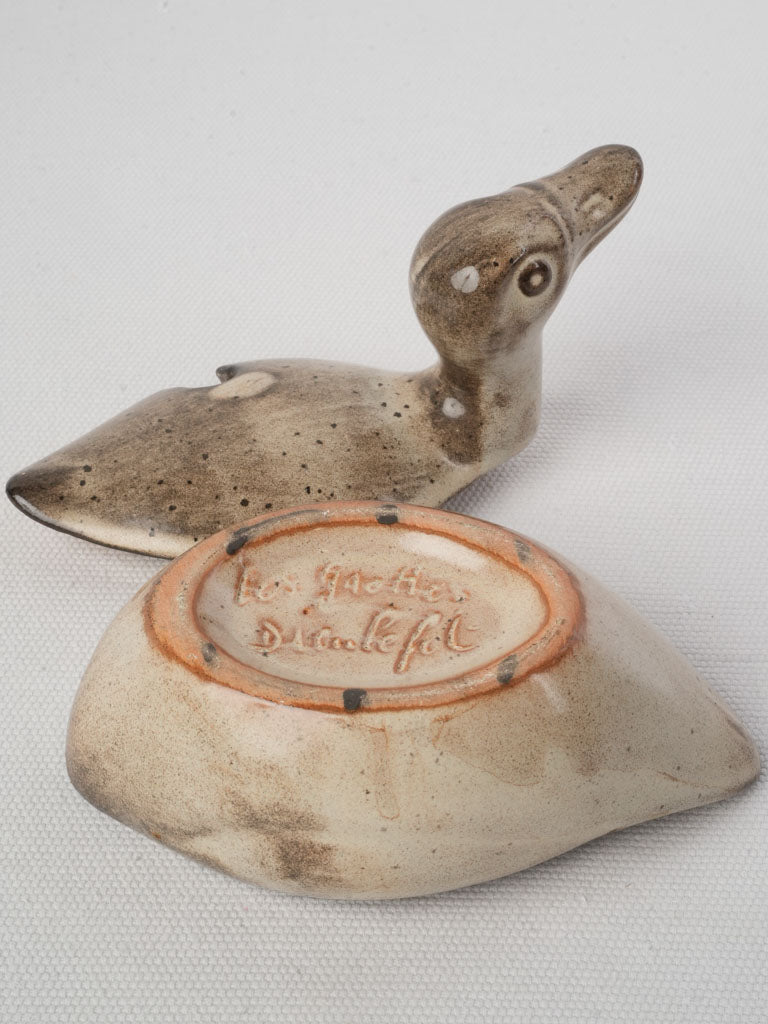 Collectible stoneware duck mustard server