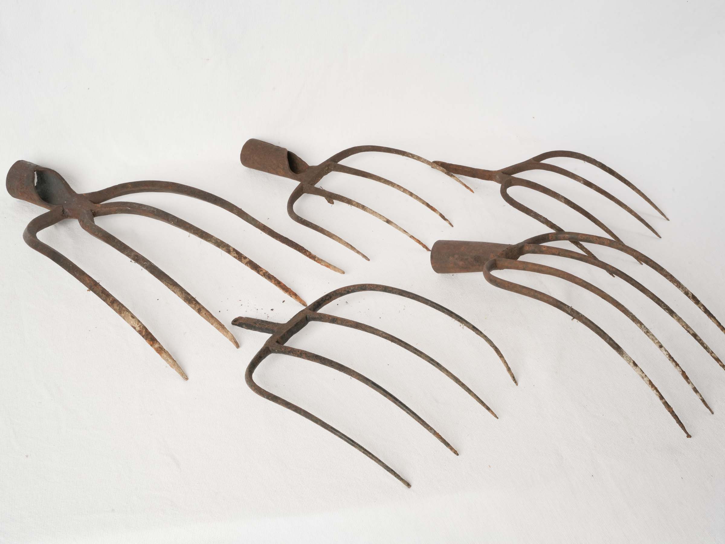 Set of Five Antique Wrought Iron Pitchfork Heads from France