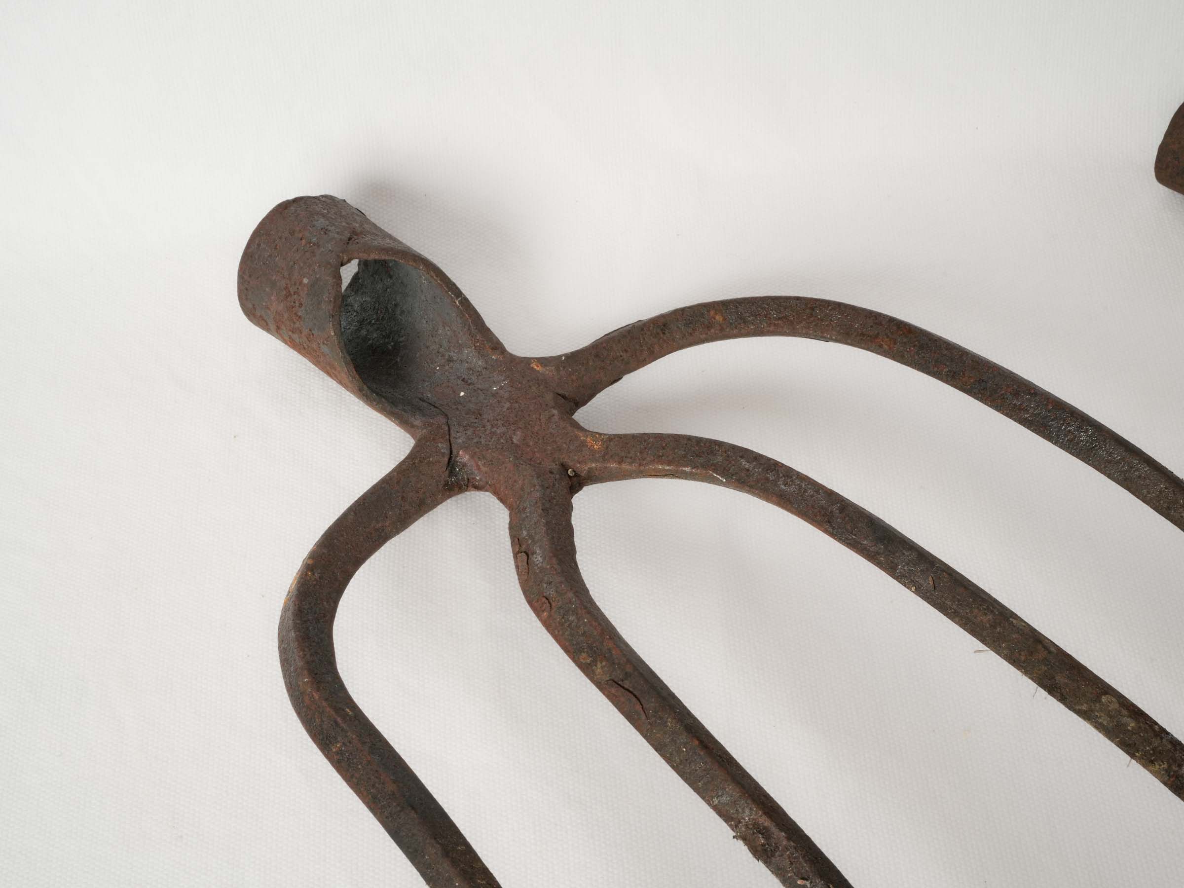 Set of Five Antique Wrought Iron Pitchfork Heads from France