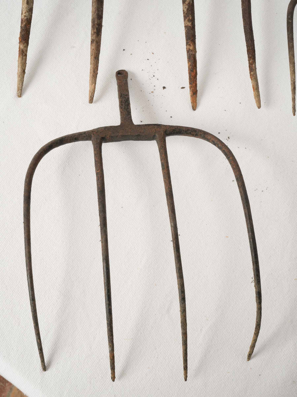 Set of Five Antique Wrought Iron Pitchfork Heads from France