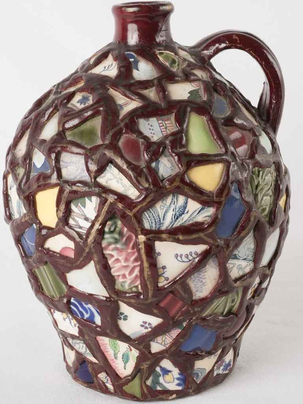 Vintage burgundy mosaic ceramic pitcher