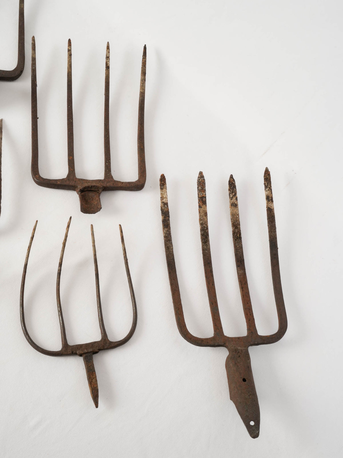 Set of Five Antique Wrought Iron Pitchfork Heads from France