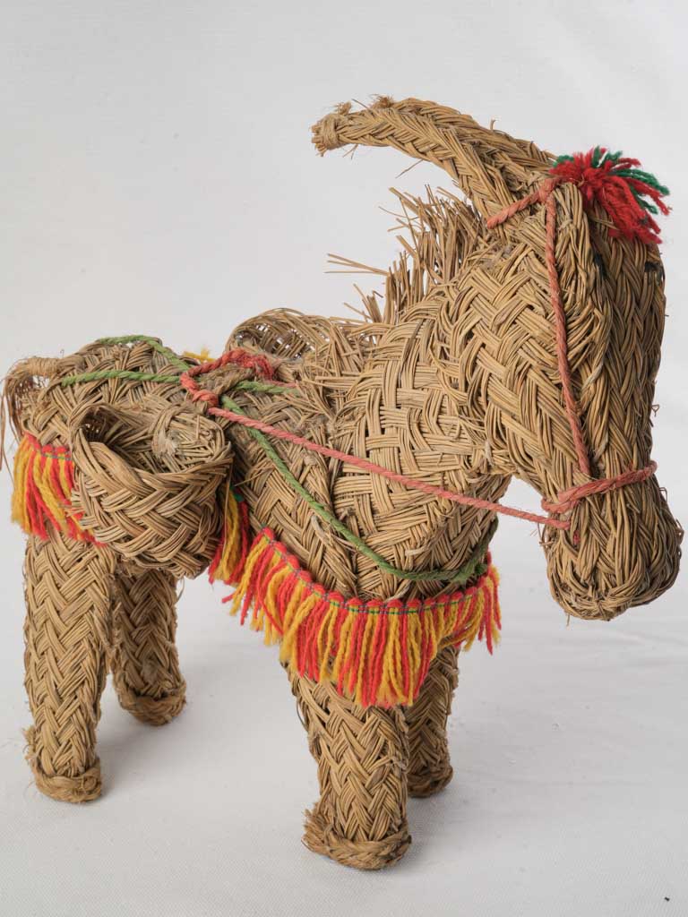 Rustic Spanish esparto donkey sculpture