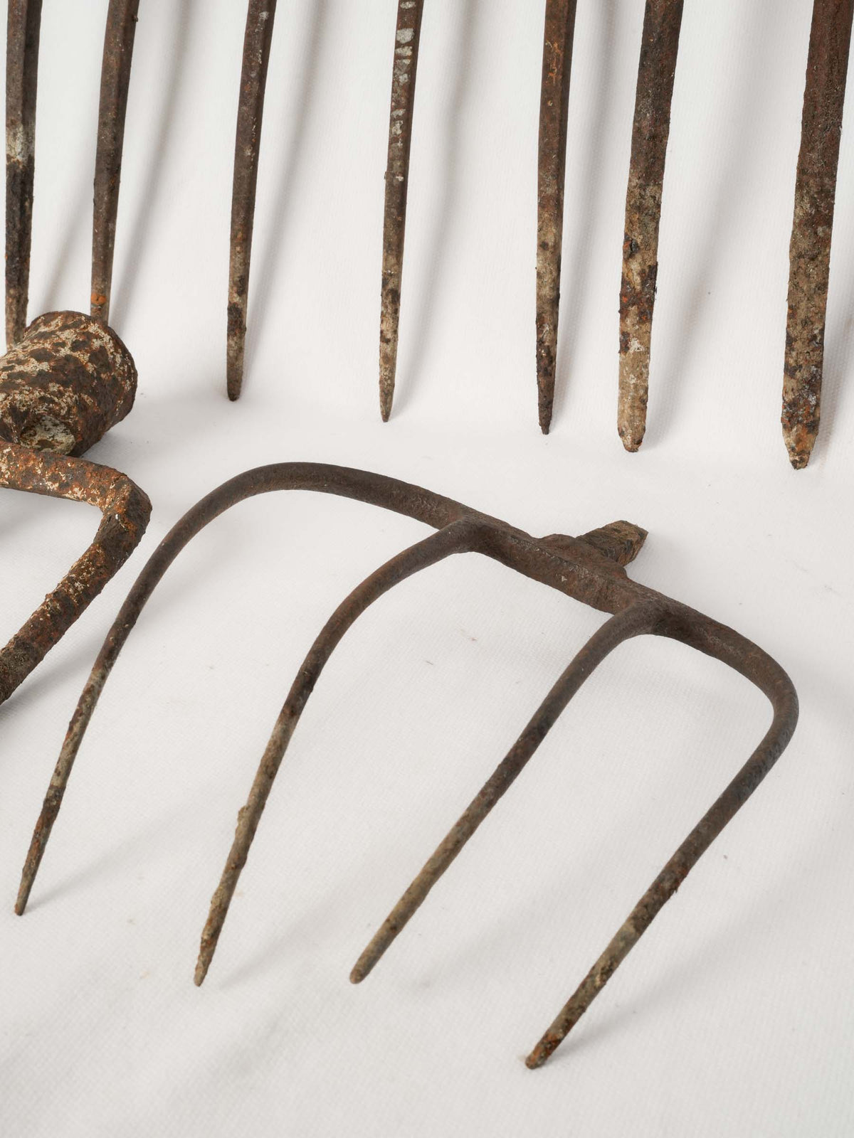 Set of Five Antique Wrought Iron Pitchfork Heads from France