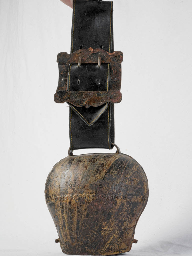 Large Rustic Iron Alpine Cowbell with Faux-Leather Strap - 19