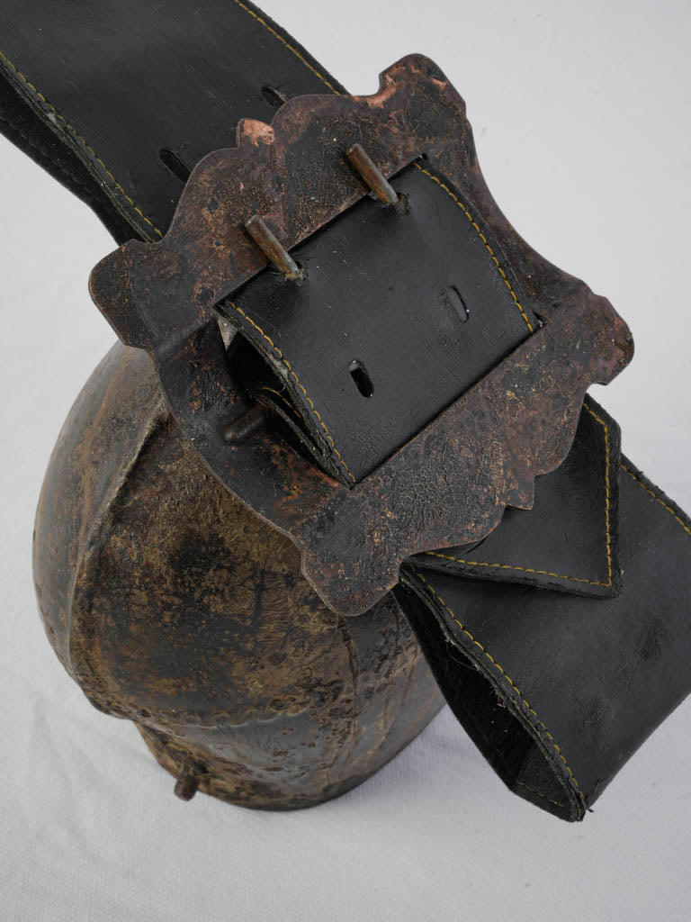 Faux-leather strap iron cowbell  