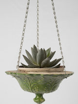 Antique French terracotta hanging flower pot - green 4¾"
