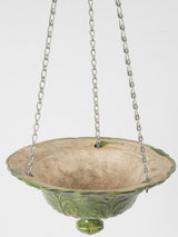 Antique French terracotta hanging flower pot - green 4¾"