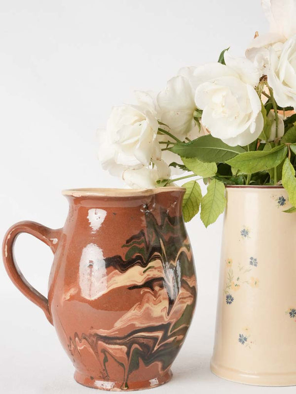 Antique French pitcher - brown jaspée 7½"