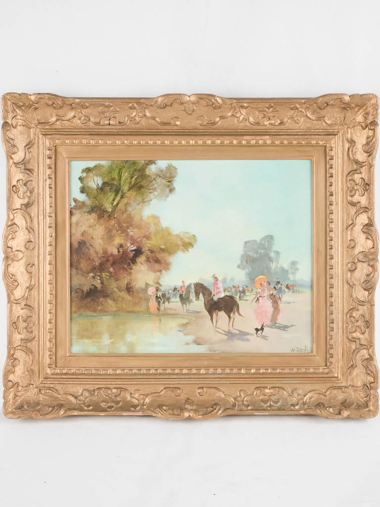 Vintage painting - riders beside a lake Pierre WILLEF (1955-1975) - 20½" x 23¾"