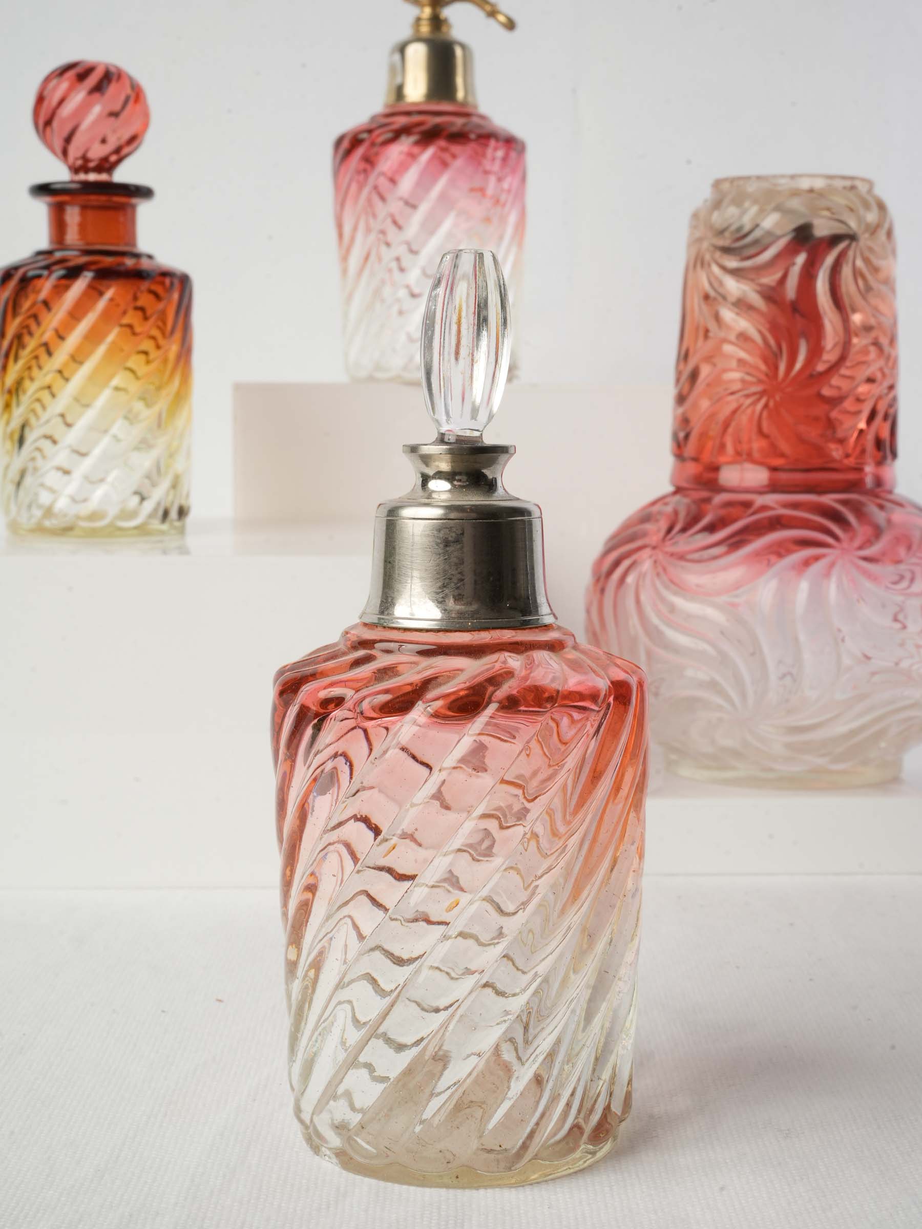 Warm amber-toned toiletry bottles  