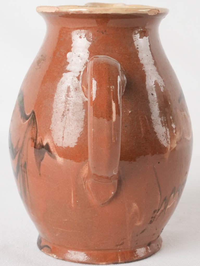 Antique French pitcher - brown jaspée 7½"