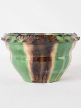 Vintage flower pot w/ green brown & yellow 8¼"