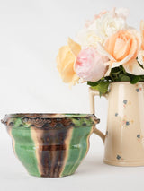 Vintage flower pot w/ green brown & yellow 8¼"