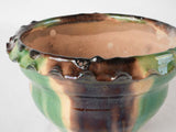 Vintage flower pot w/ green brown & yellow 8¼"