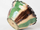Vintage flower pot w/ green brown & yellow 8¼"