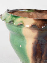Vintage flower pot w/ green brown & yellow 8¼"