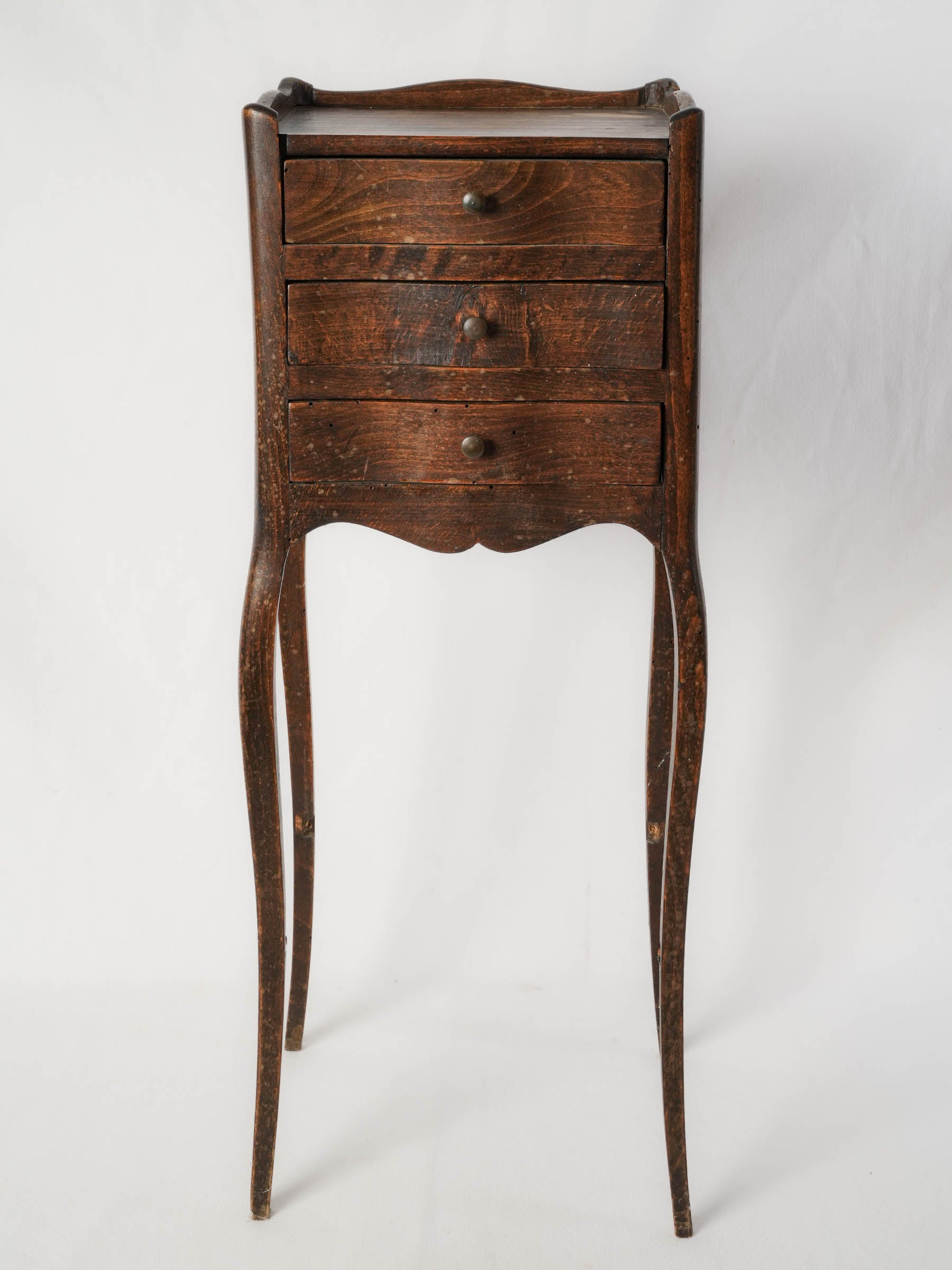 Antique French Walnut Nightstand w/ Three Drawers
