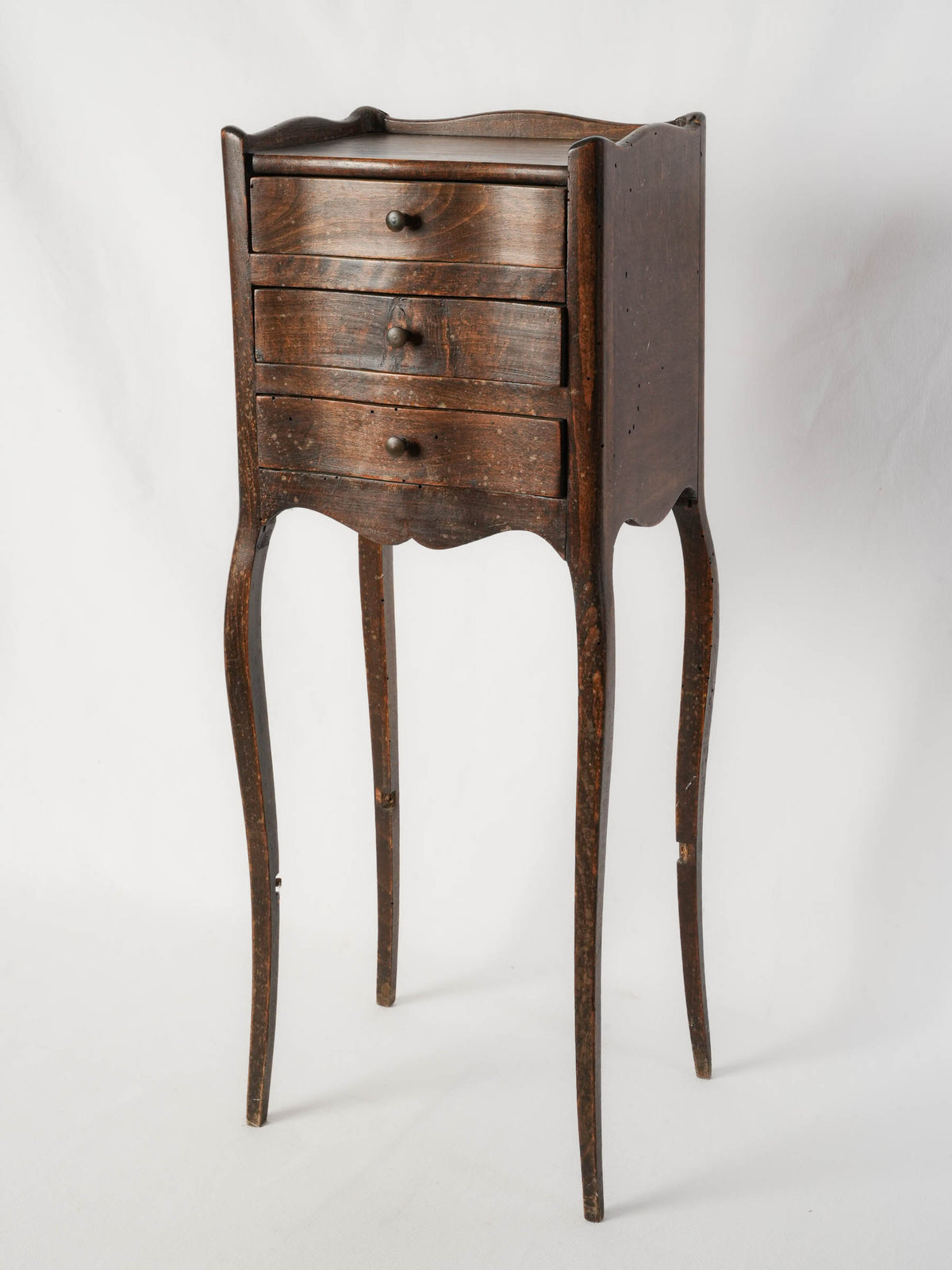 Antique French Walnut Nightstand w/ Three Drawers