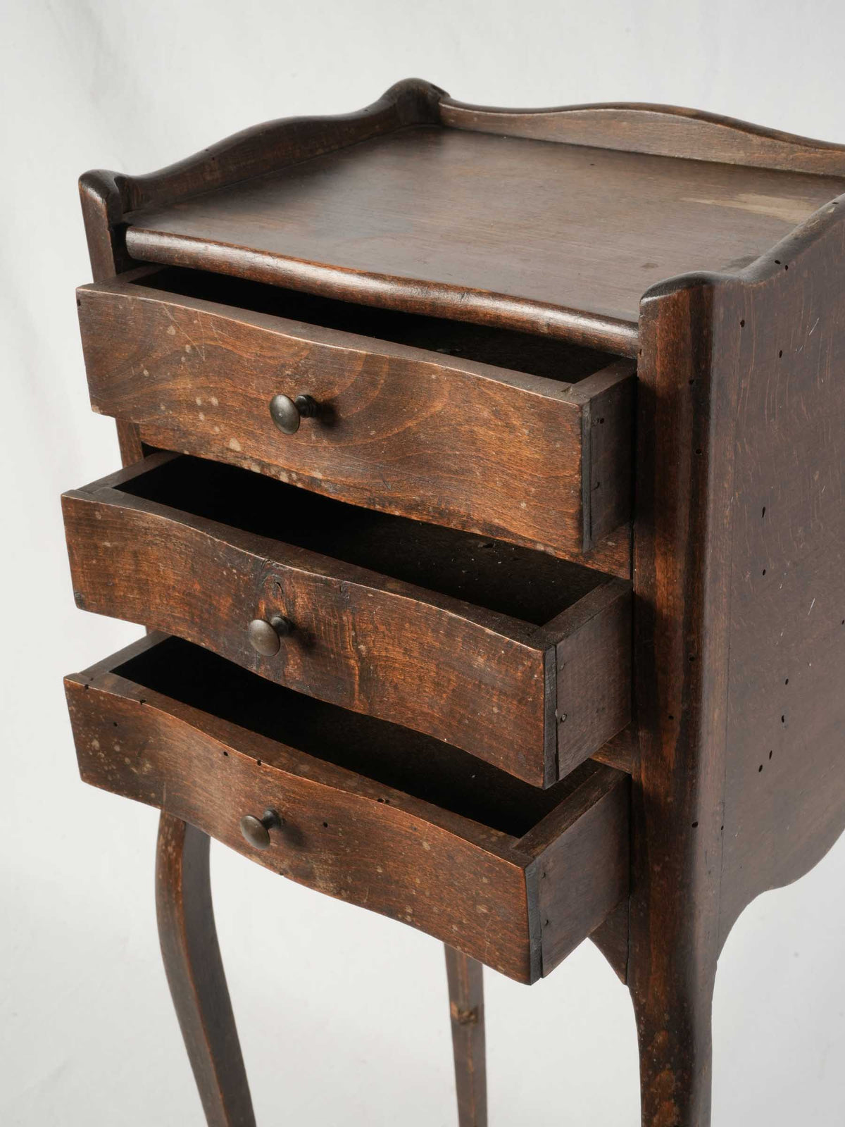 Antique French Walnut Nightstand w/ Three Drawers