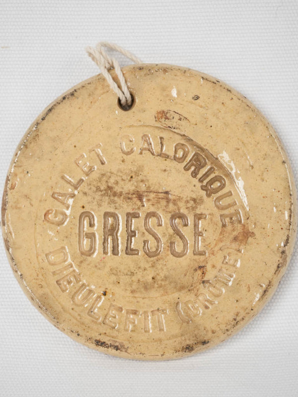 Antique terracotta Dieulefit medallion with string