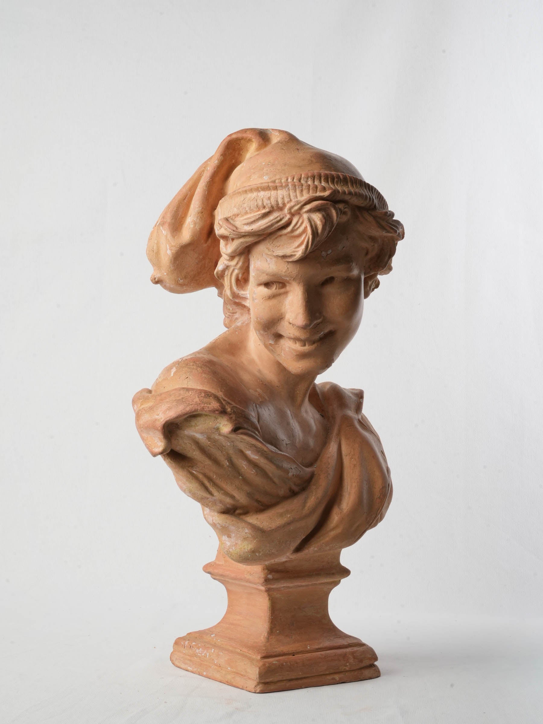 19th Century Terracotta-Patinated Plaster Bust After Carpeaux, The Neapolitan Laugher - 20½"