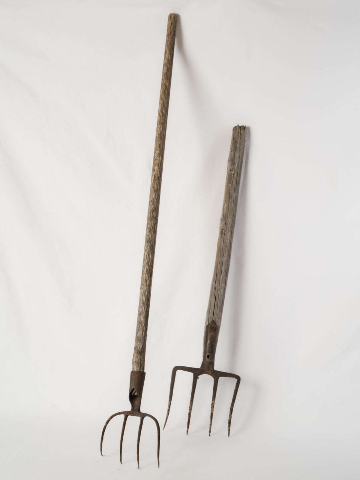 Pair of Antique French Wooden and Iron Pitchforks
