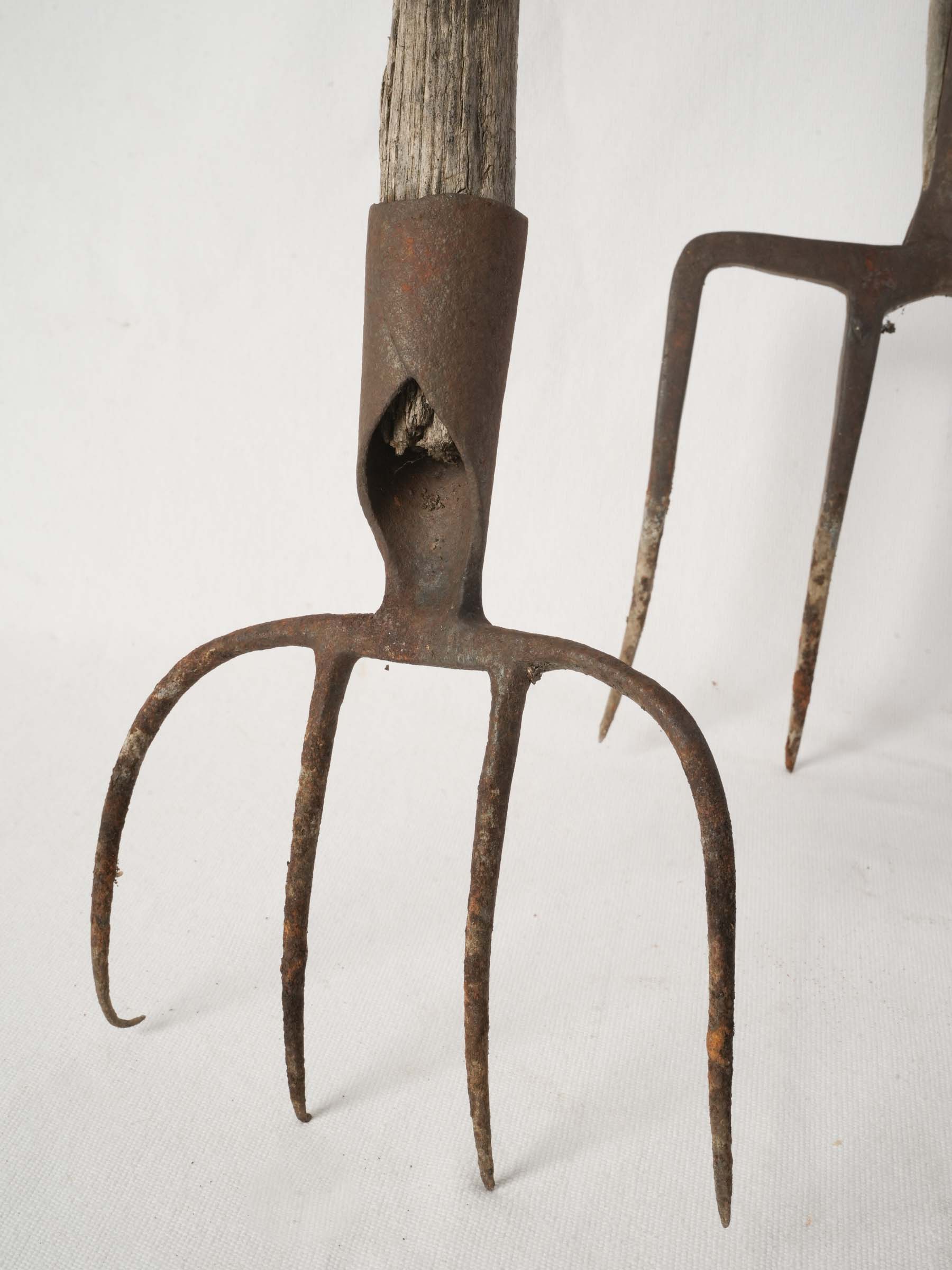 Pair of Antique French Hand-Forged Pitchforks