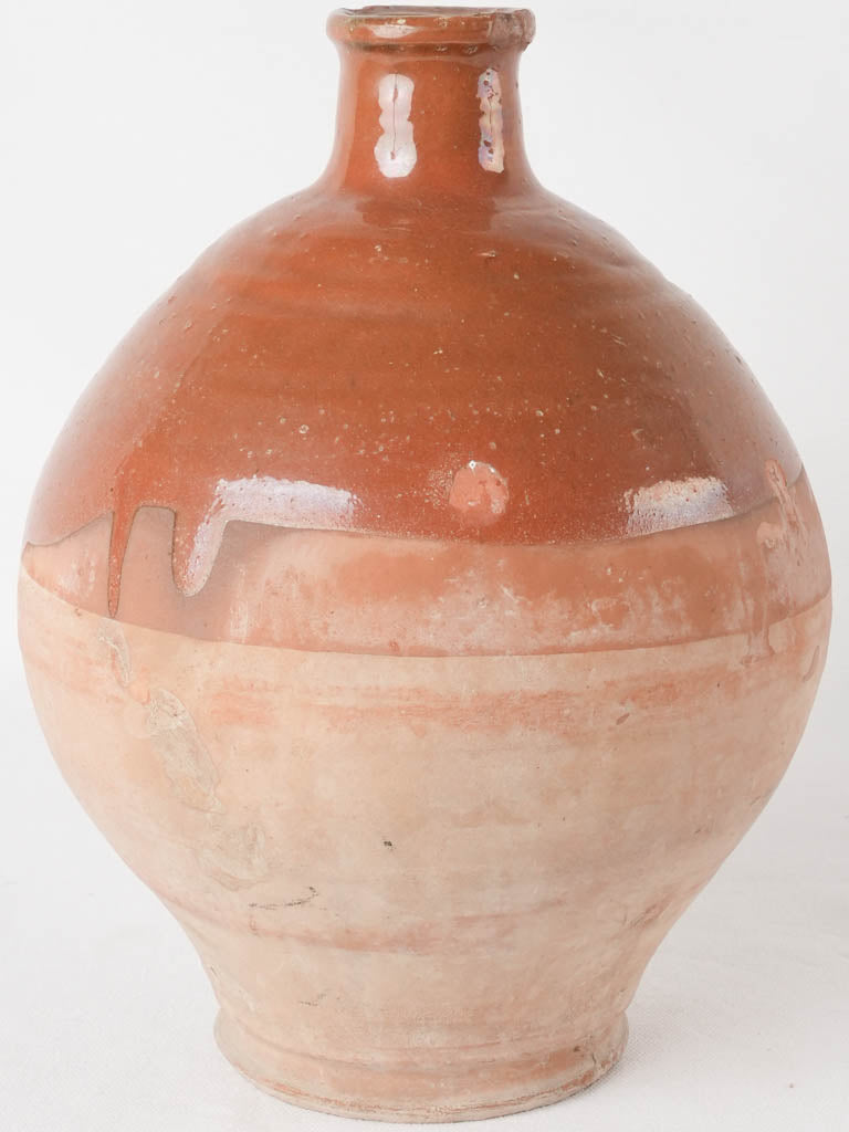 Antique terracotta bottle w/ half brown glaze 11¾"