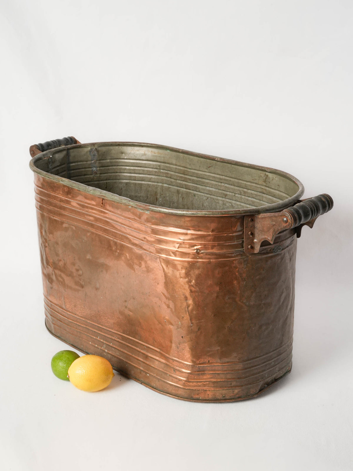 Antique Oval Copper Tub With Wooden Handles from Wisconsin 27¼"
