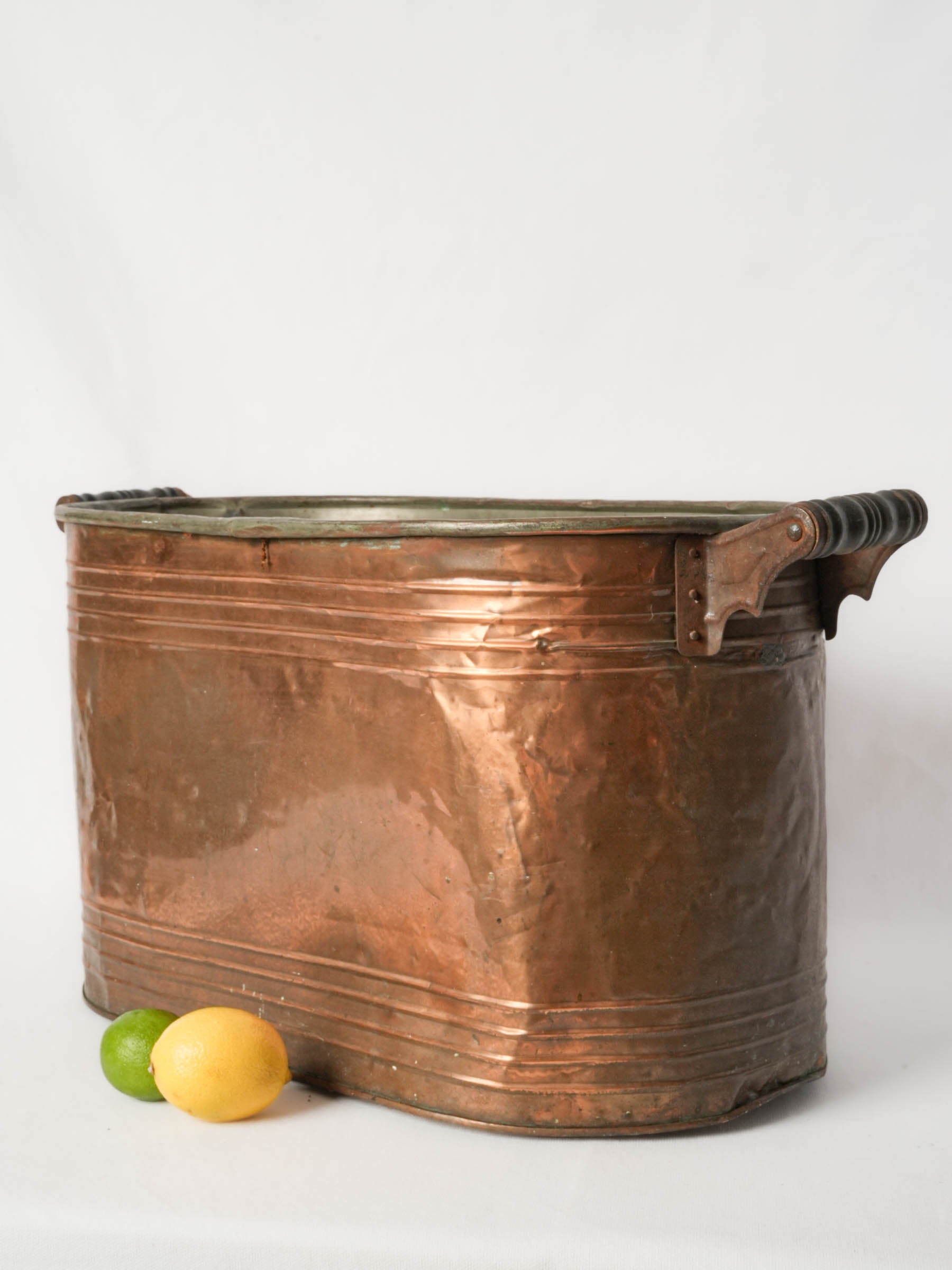 Antique Oval Copper Tub With Wooden Handles from Wisconsin 27¼"
