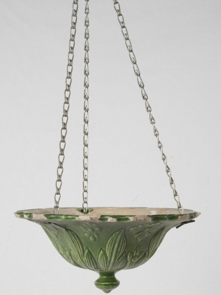 Rustic antique French terracotta hanging flower pot - green 5"