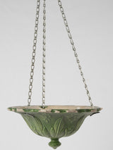 Rustic antique French terracotta hanging flower pot - green 5"