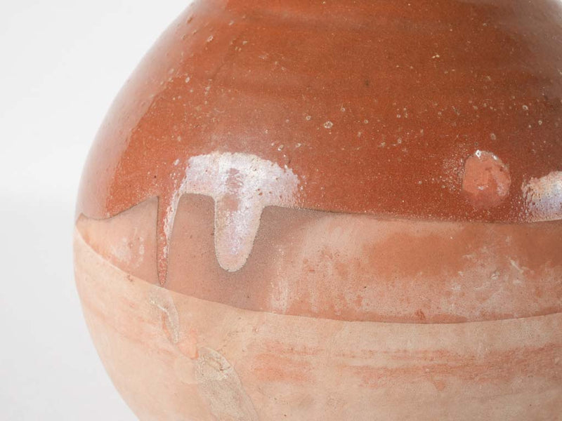 Antique terracotta bottle w/ half brown glaze 11¾"