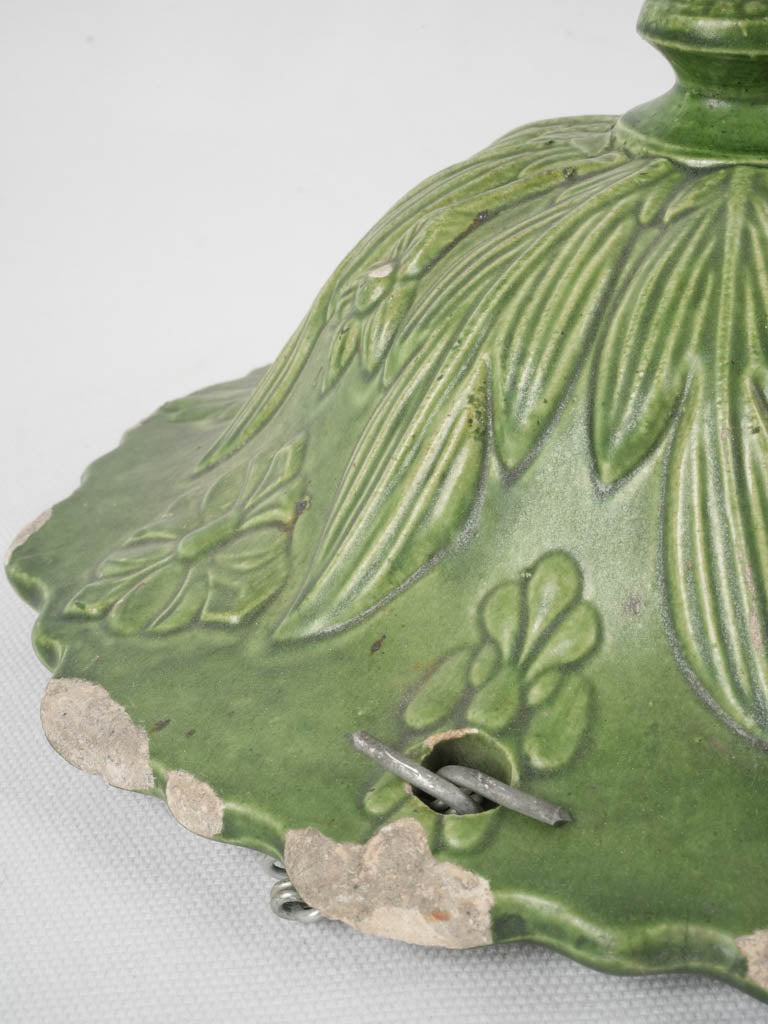 Rustic antique French terracotta hanging flower pot - green 5"