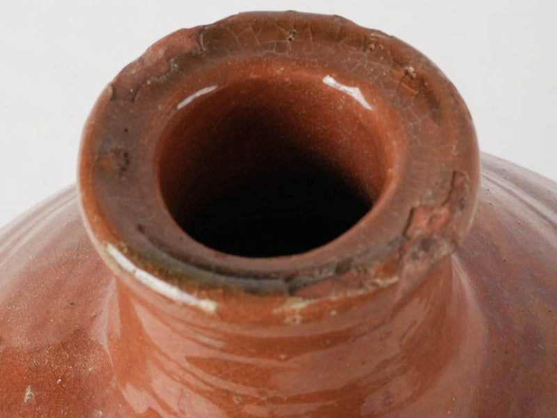 Antique terracotta bottle w/ half brown glaze 11¾"