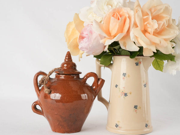 Vintage rustic lidded stoneware jug