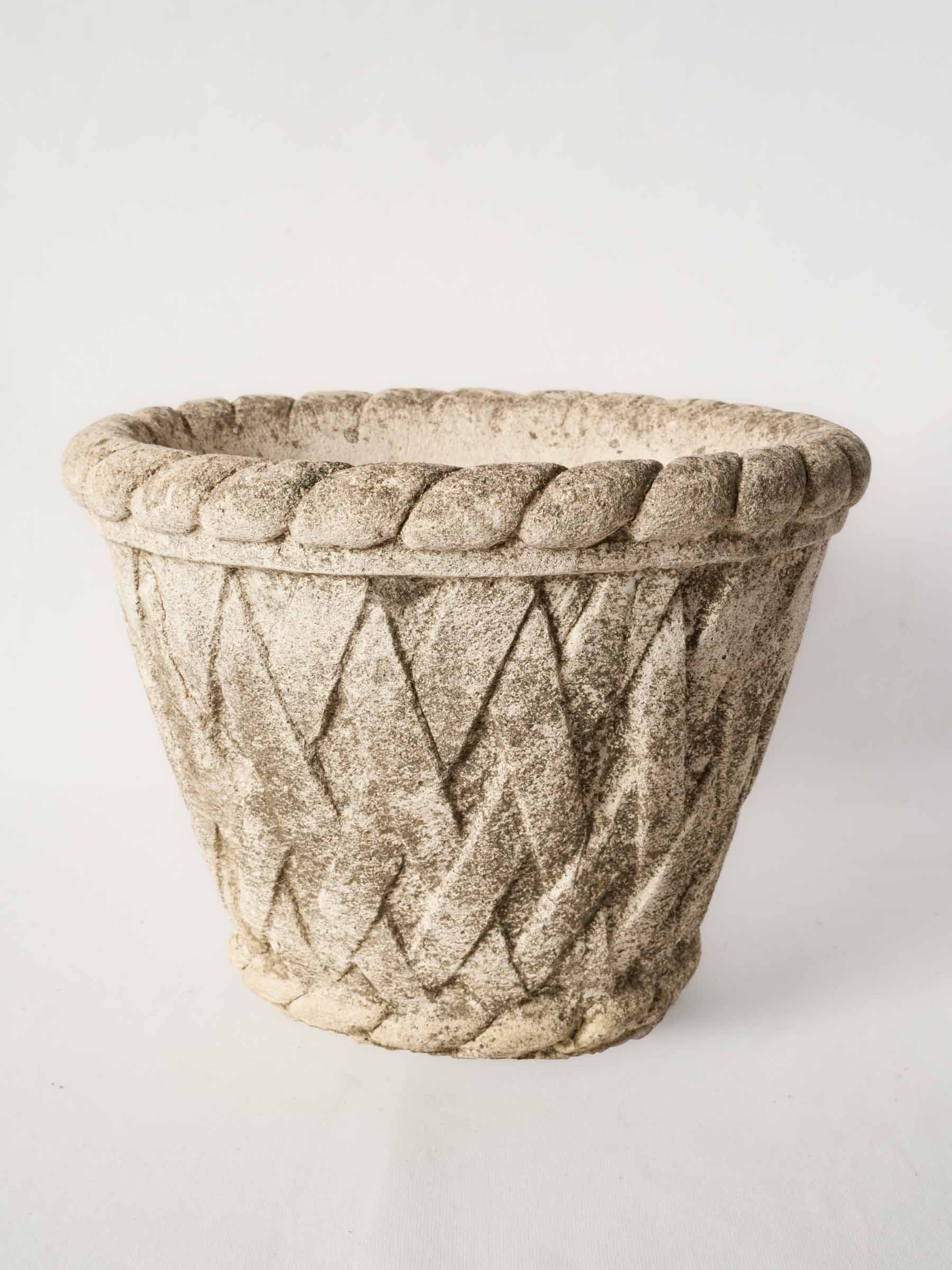 Pair of Vintage French Concrete Planters with Basket-Weave Pattern 11¾" x 15¾"