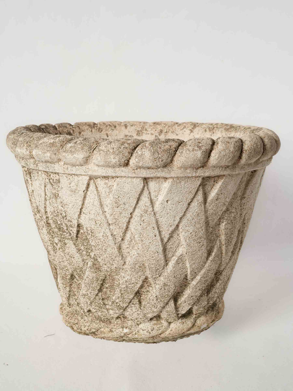 Pair of Vintage French Concrete Planters with Basket-Weave Pattern 11¾" x 15¾"