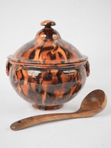 Vintage ocher-glazed ceramic tureen