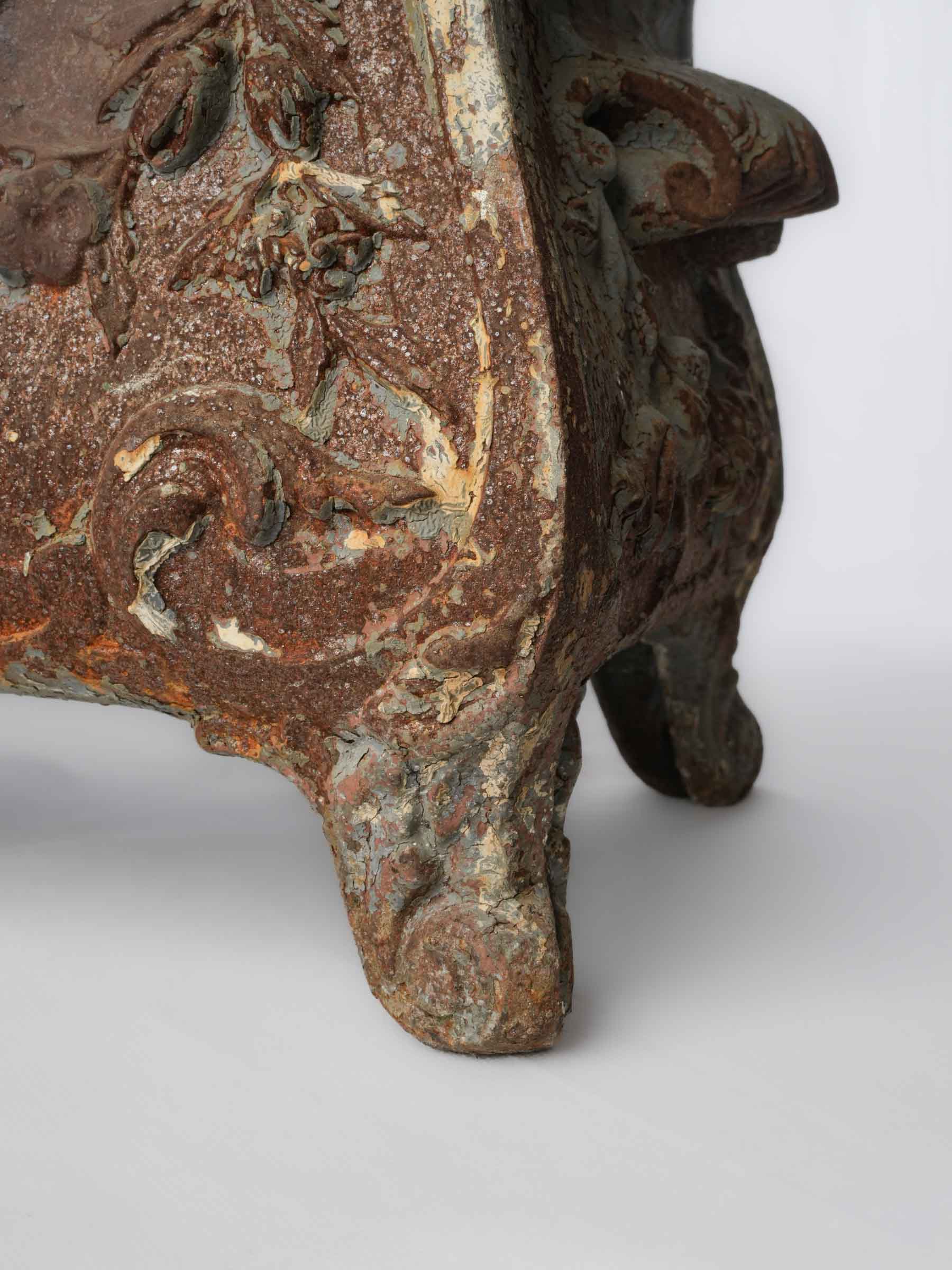 Patina-rich vintage garden urns  