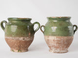 2 antique French confit pots - green 7½"