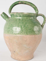 Antique French water pitcher / cruche - medium 1/2 green glaze 13"