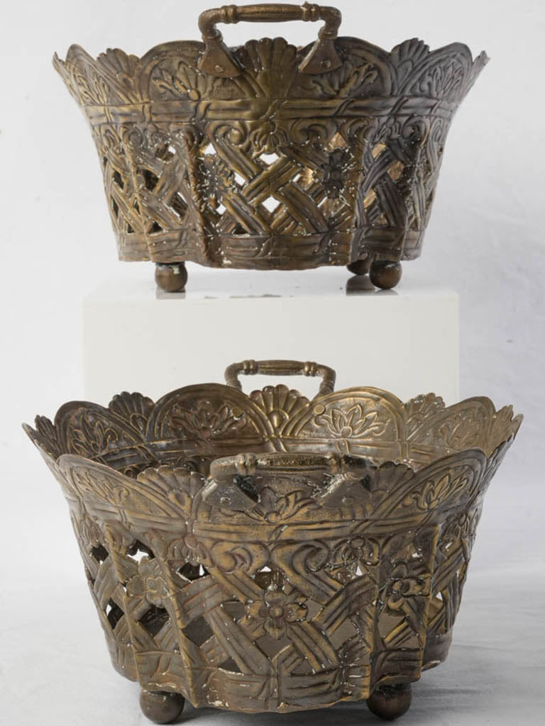 Patina-rich brass basket collection  