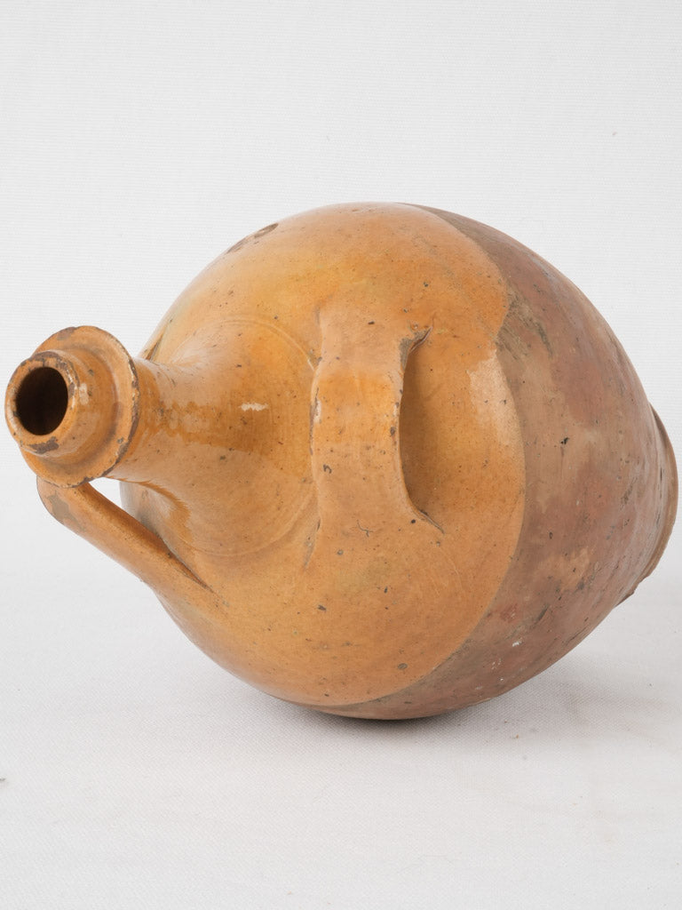 Antique French terracotta water bottle  w/ ocher glaze 11½"