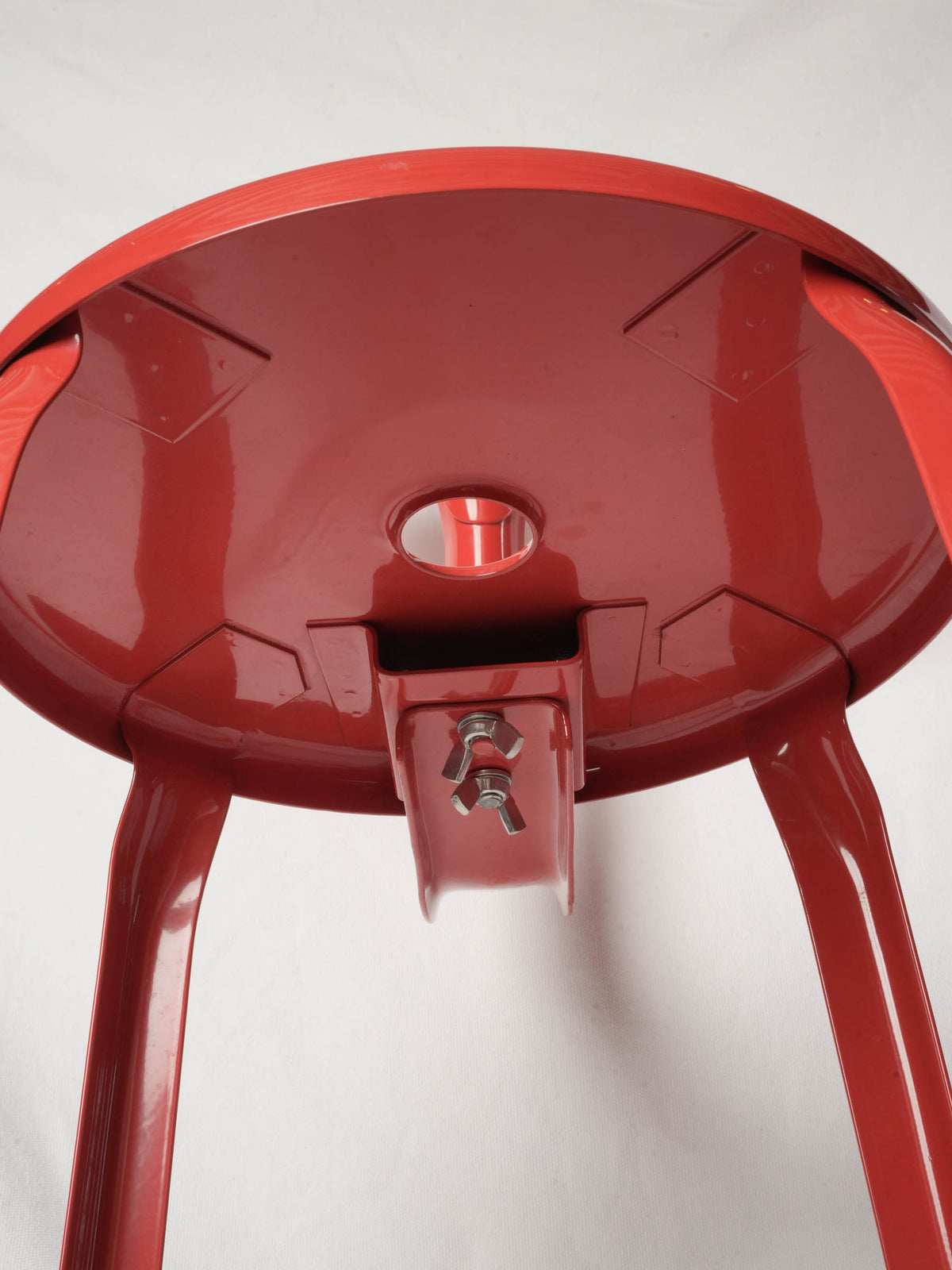 Pair of Red French Industrial Metal Stools
