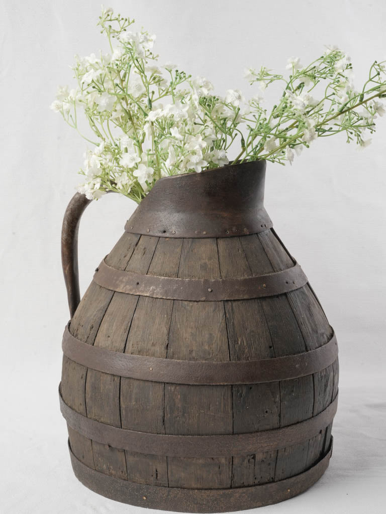 Antique coopered wooden pitcher  