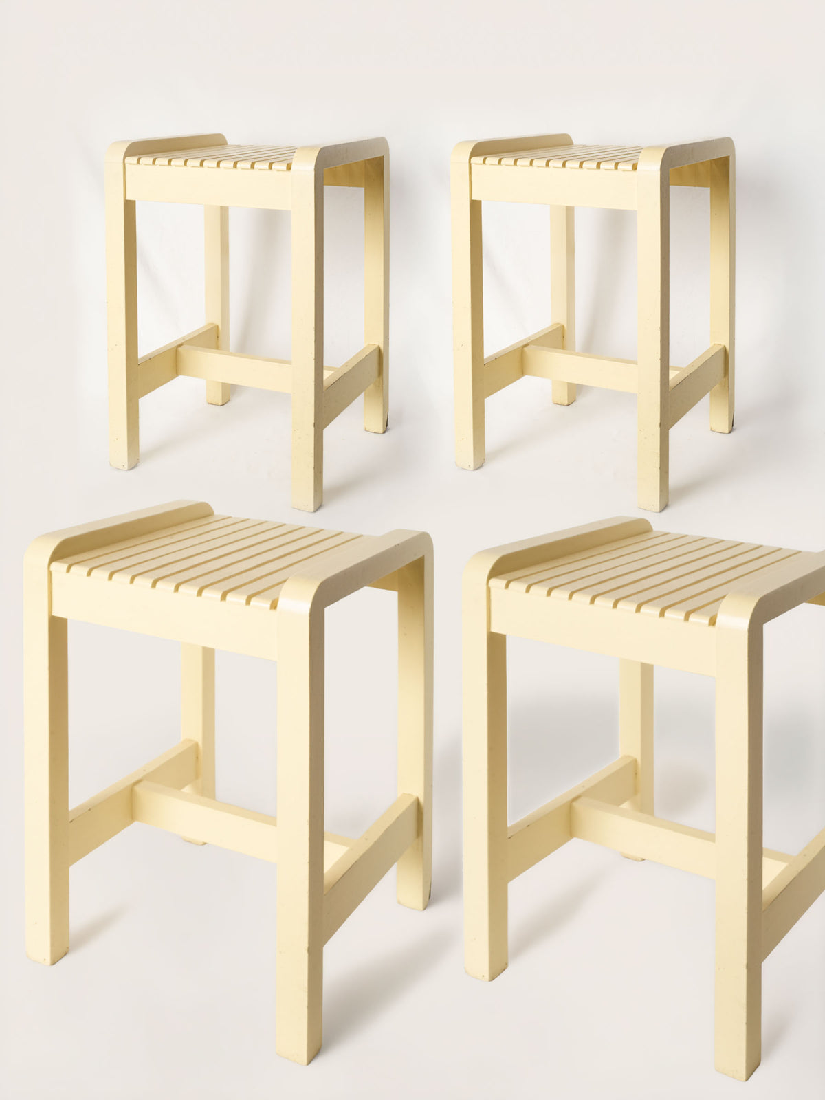 Set of Four Custom Provençal Yellow Wooden Bar Stools