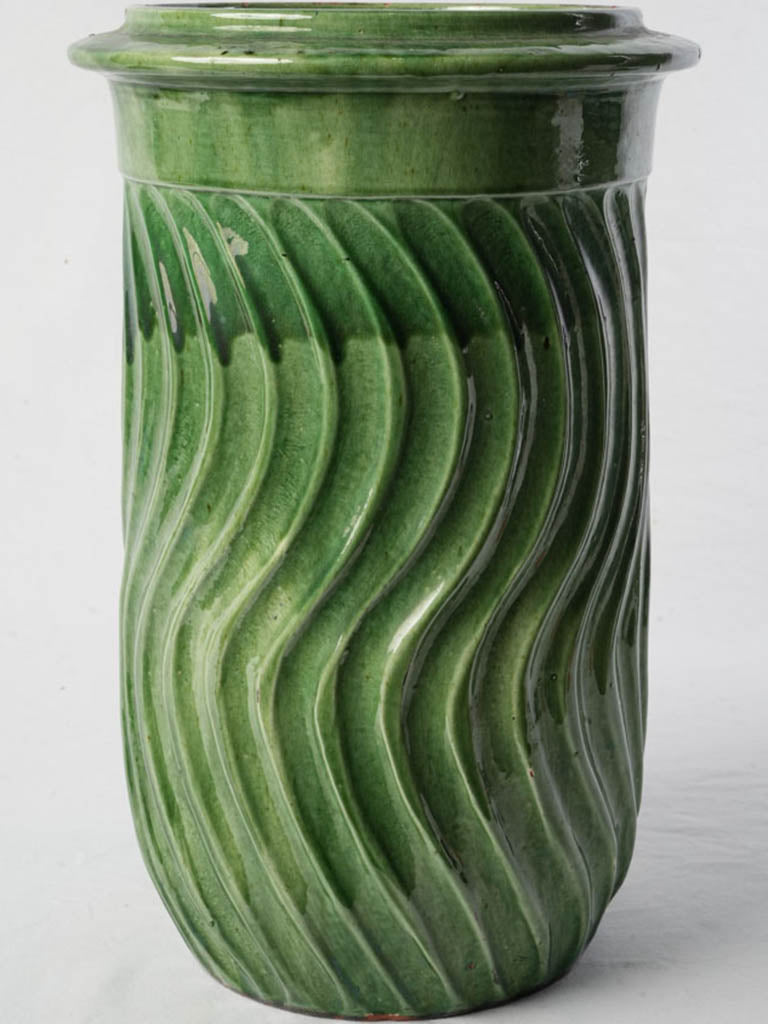 Textured olive vase with glaze