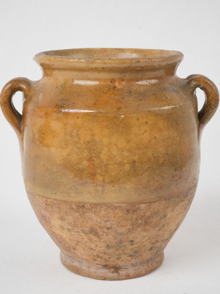 Antique French confit pot w/ brown-yellow glaze 7"